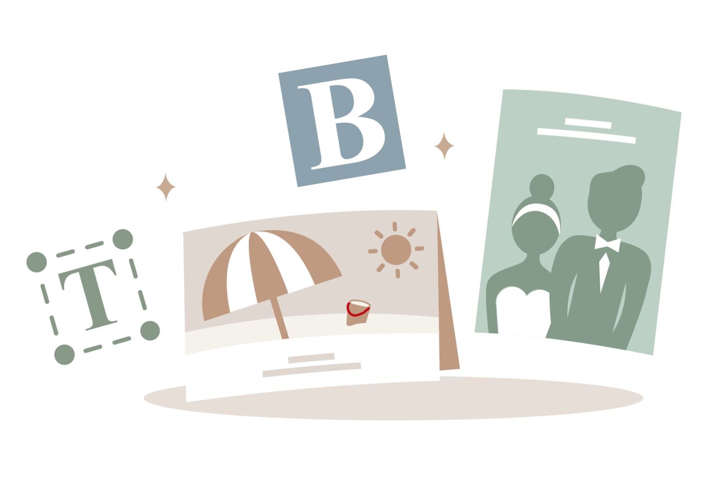 Illustration verschiedener CEWE-Produkte wie Grußkarten und Fotobücher in kreativem Design.