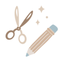 Illustration von einer Schere und einem Stift